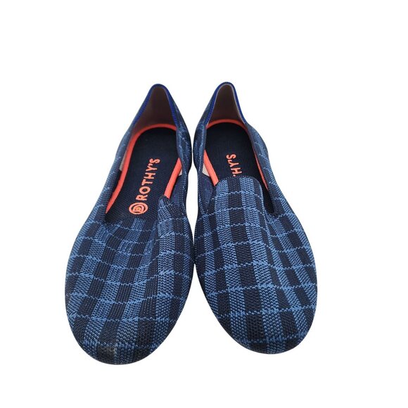 Rothy’s Womens Indigo Gingham Plaid Checkered Slip On Flats Loafers Round Toe 10 - Picture 2 of 7